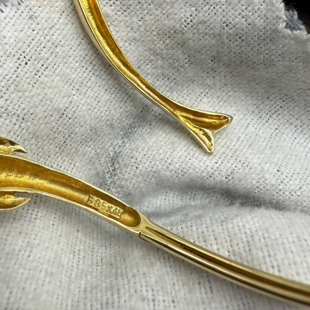 14K Gold Dolphin Jewelry Set Bracelet Ring Earrings - Picture 4 of 6
